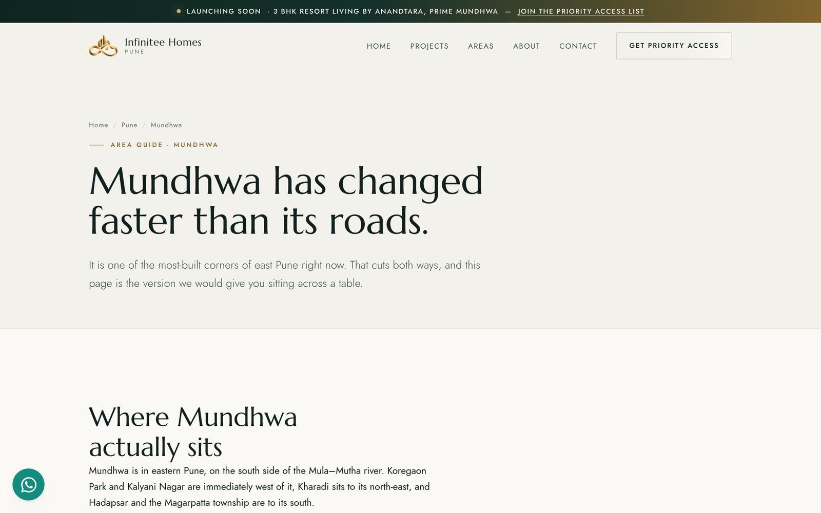 Area guide page: “Mundhwa has changed faster than its roads.”