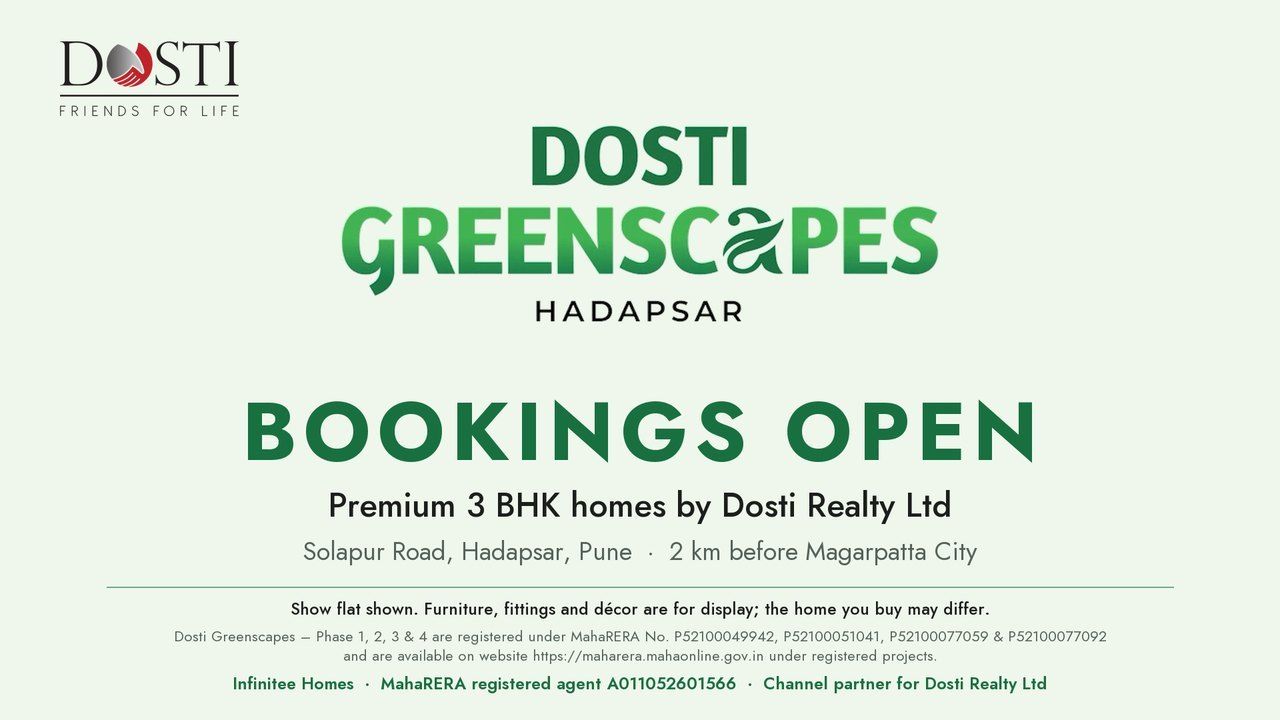 Bookings-open creative for Dosti Greenscapes, Hadapsar, with MahaRERA registration details