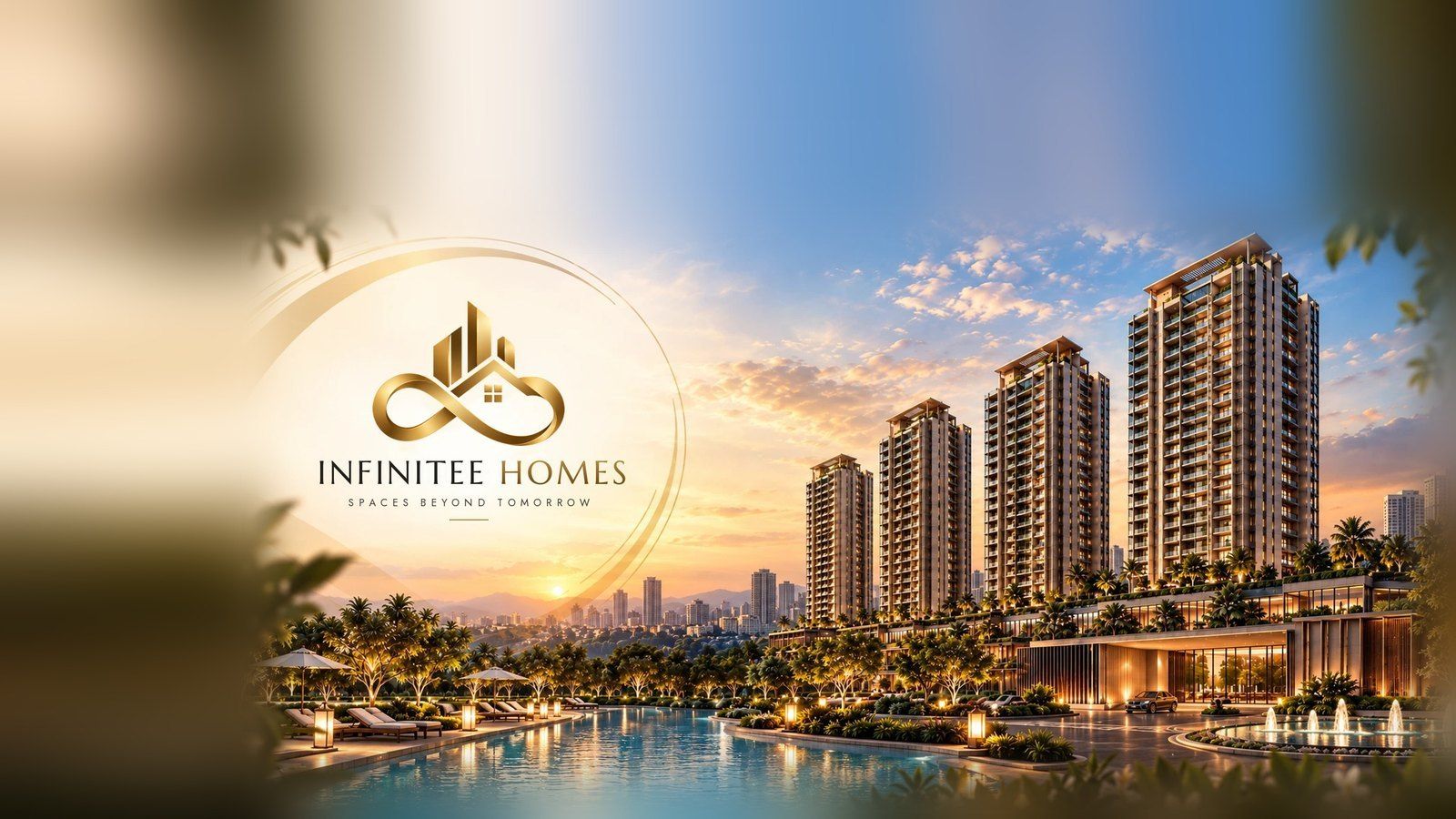YouTube channel banner for Infinitee Homes showing towers at sunset