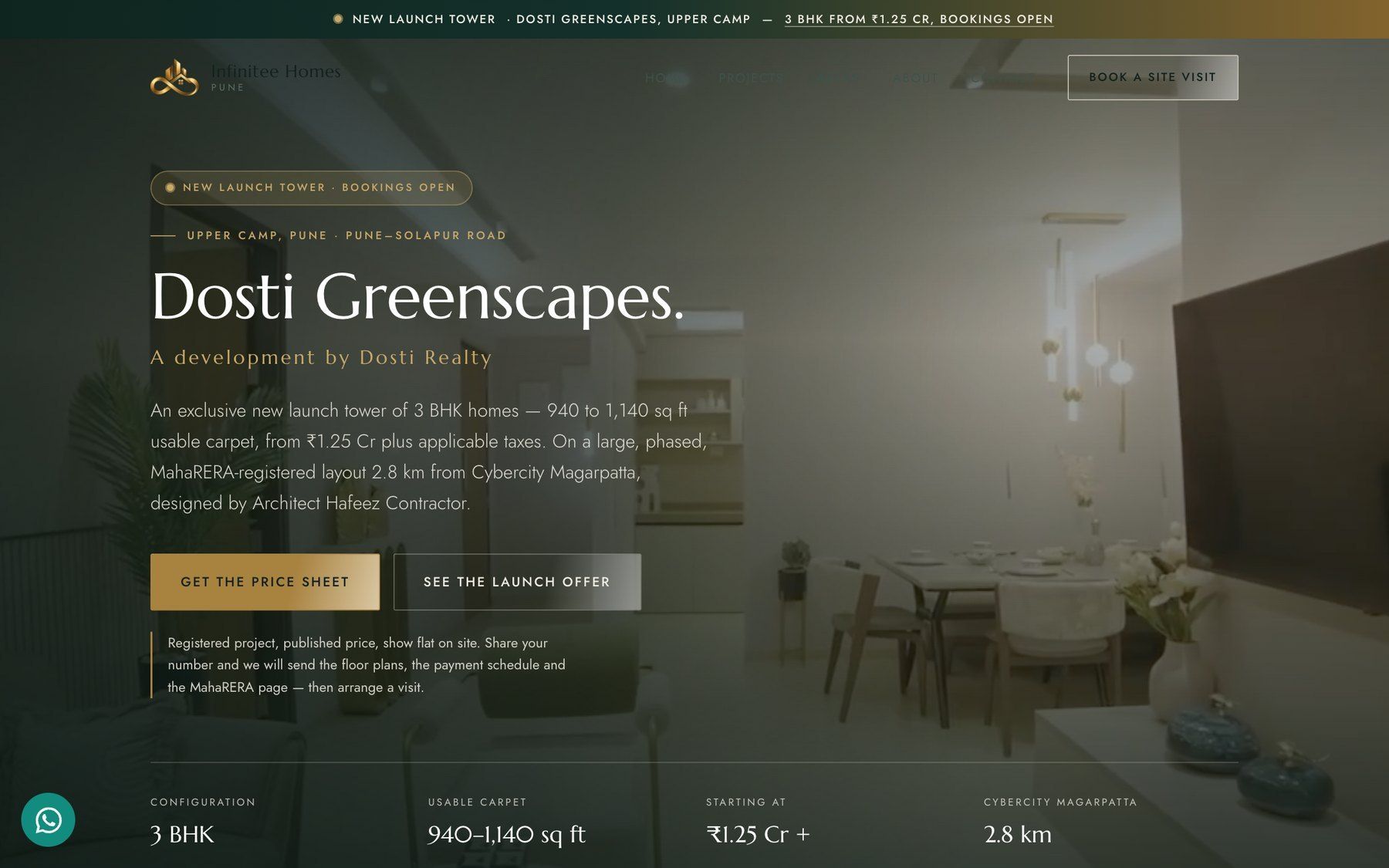 Dosti Greenscapes project page with price sheet and launch offer buttons