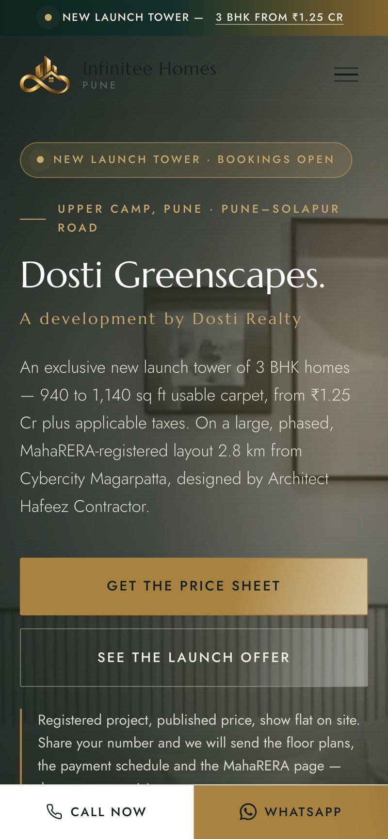 Dosti Greenscapes project page on a phone