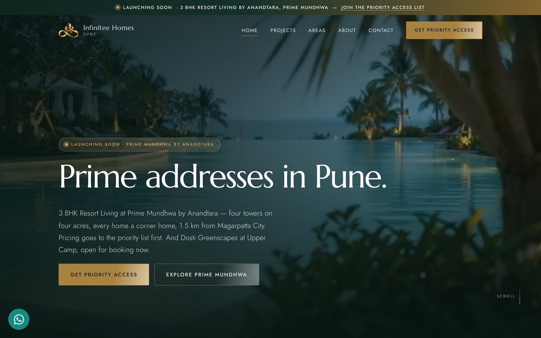 Infinitee Homes website home page: “Prime addresses in Pune.”