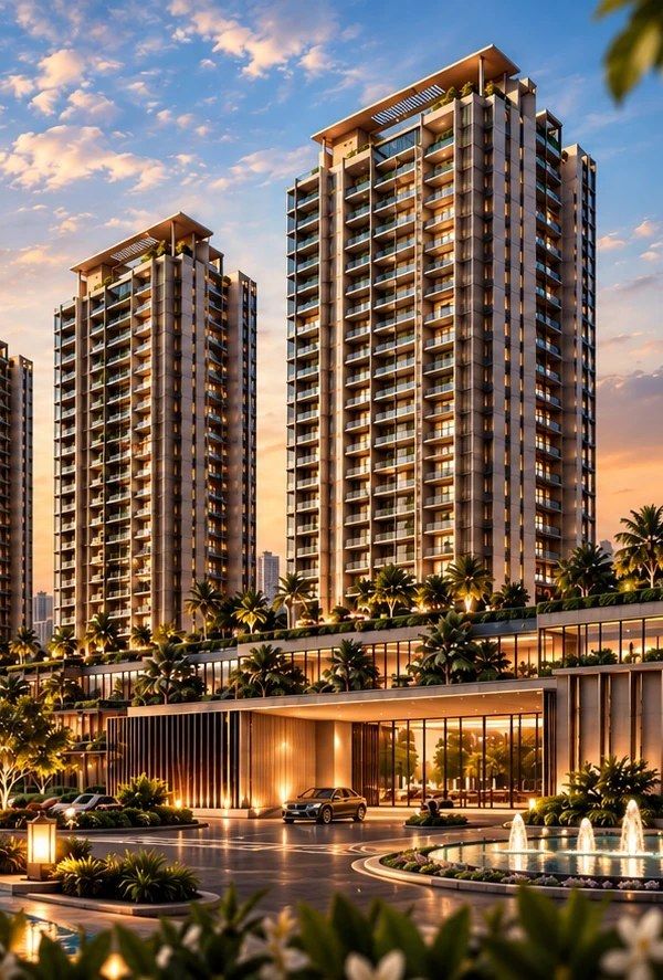 Residential towers at dusk